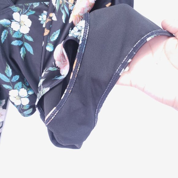 ASOS Swim Size 8 Black Floral Wrap Tie V Neck One Piece Sexy Swimsuit - Picture 9 of 13